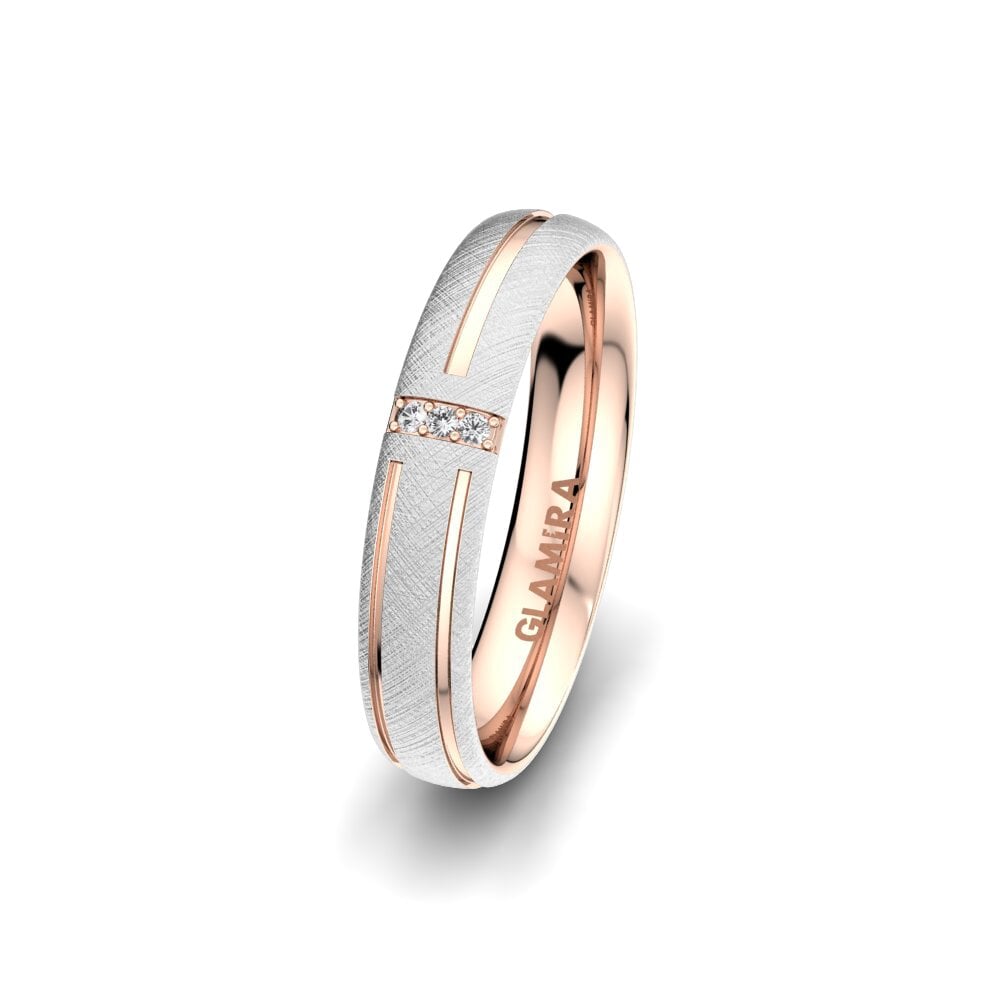 Weiß & Rotgold 585 Weißer Saphir Damen trauring Unique Moon 4 mm