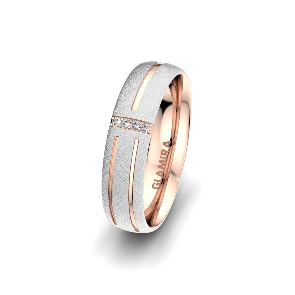 Weiß & Rotgold 585 Weißer Saphir Damen trauring Unique Moon 5 mm