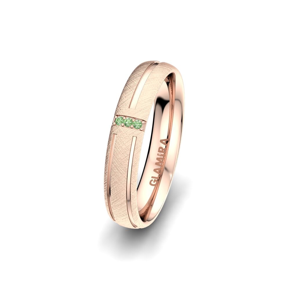 14ct Rose Gold Green Diamond Women's Wedding Ring Unique Moon 4 mm
