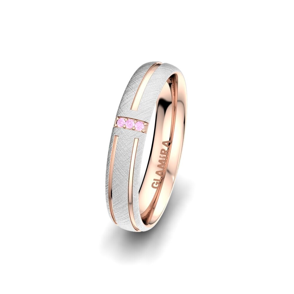 14K White & Rose Gold Pink Sapphire Women's Ring Unique Moon 4 mm