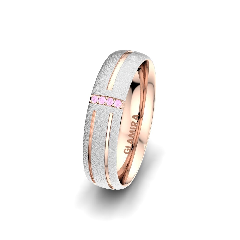 14K White & Rose Gold Pink Sapphire Women's Ring Unique Moon 5 mm