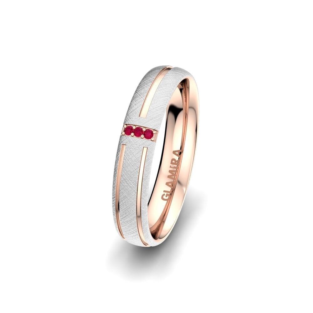 9K White & Rose Gold Ruby Women's Ring Unique Moon 4 mm