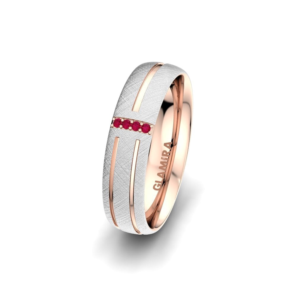 Weiß & Rotgold 585 Rubin Damen trauring Unique Moon 5 mm