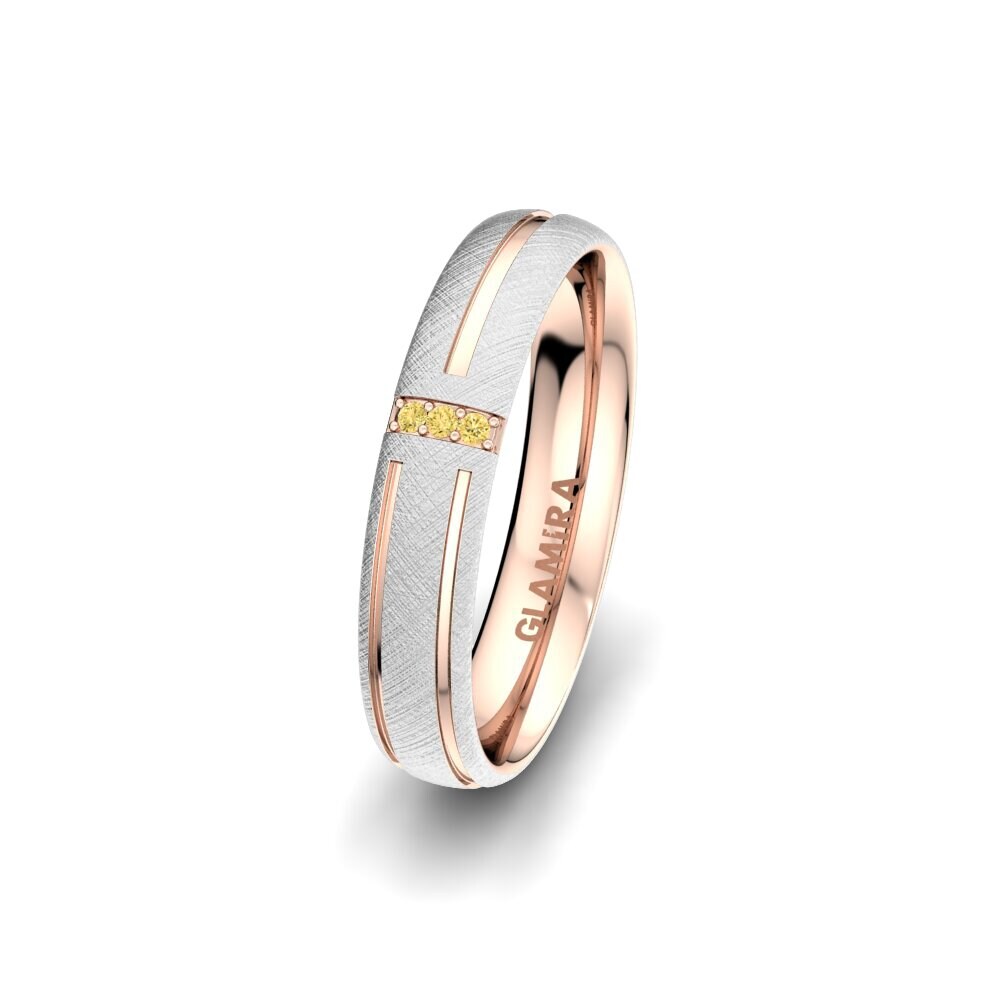 Weiß & Rotgold 585 Gelber Diamant Damen trauring Unique Moon 4 mm
