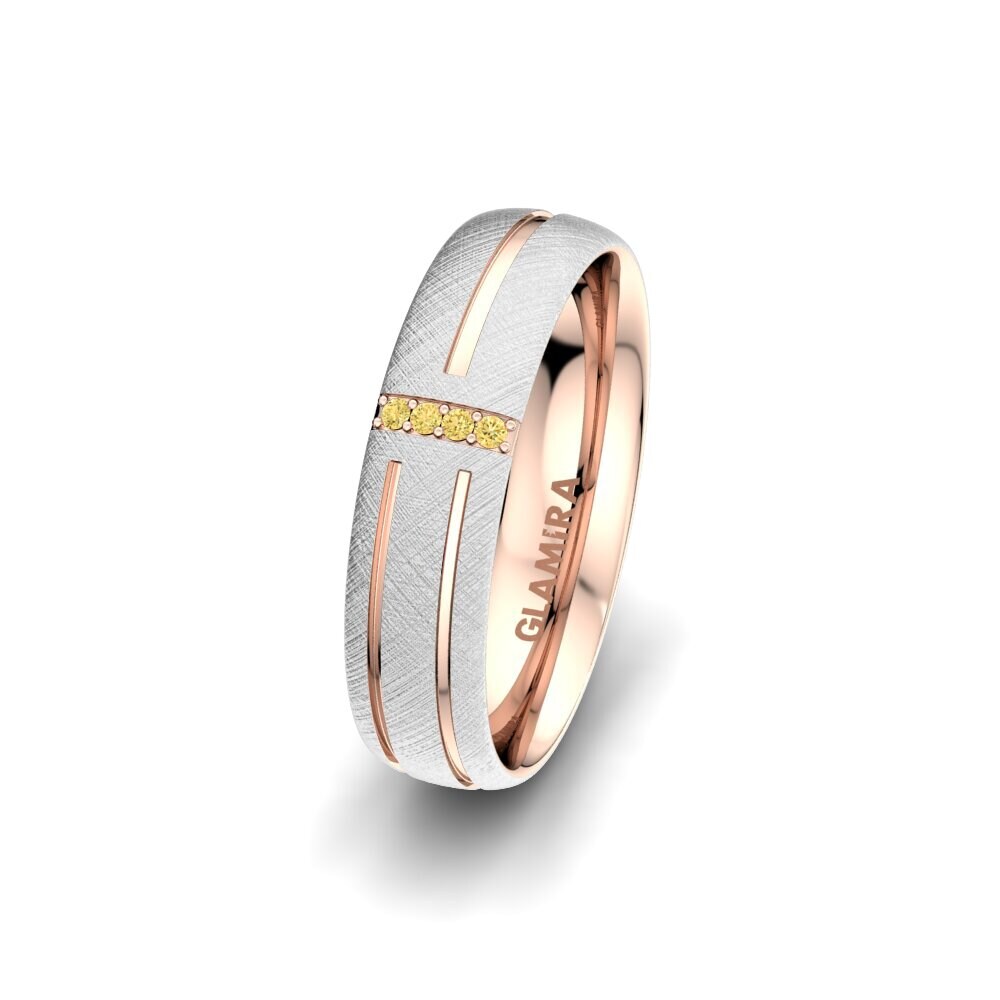 Weiß & Rotgold 585 Gelber Diamant Damen trauring Unique Moon 5 mm