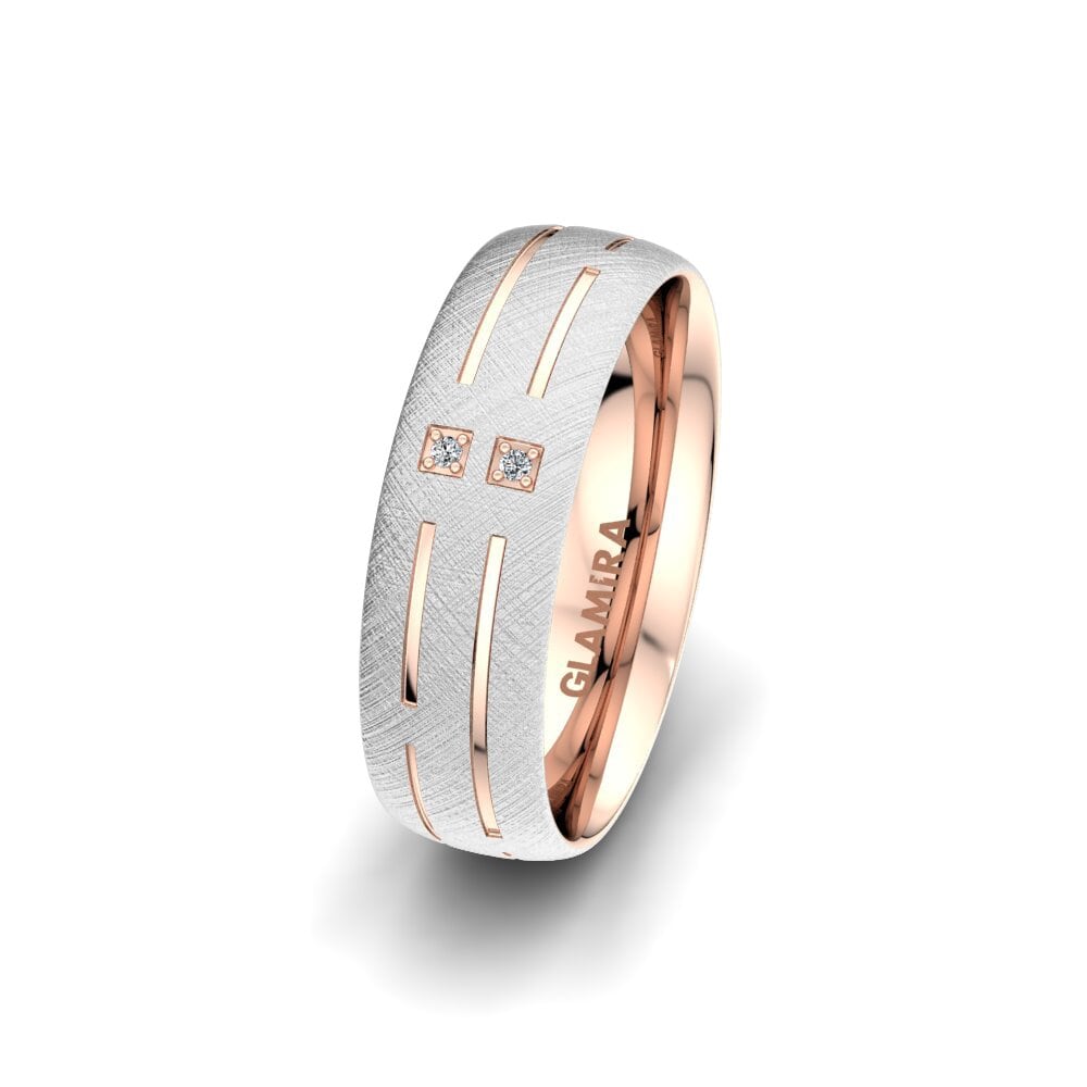 18ct White & Rose Gold Women's Wedding Ring Unique Road 6 mm