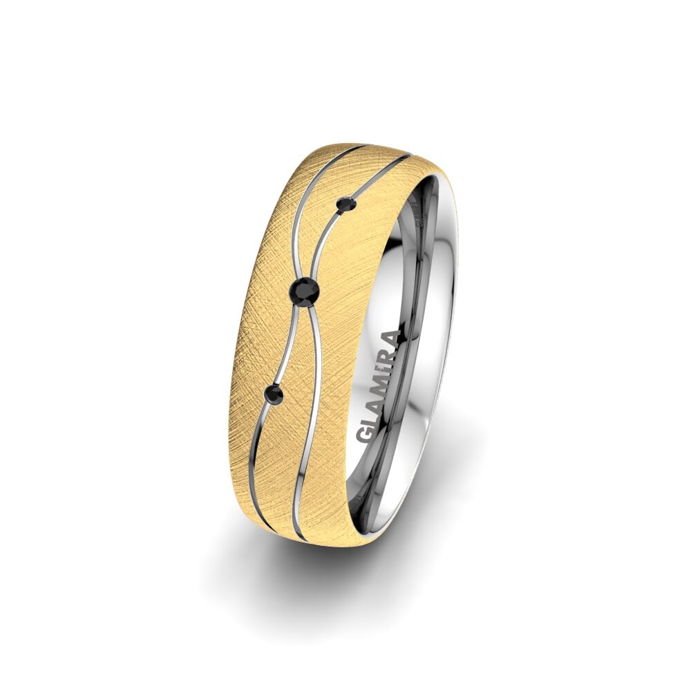 14k Oro Amarillo & Blanco Ónix Negro Anillo Boda Mujer Universe Adore 6 mm