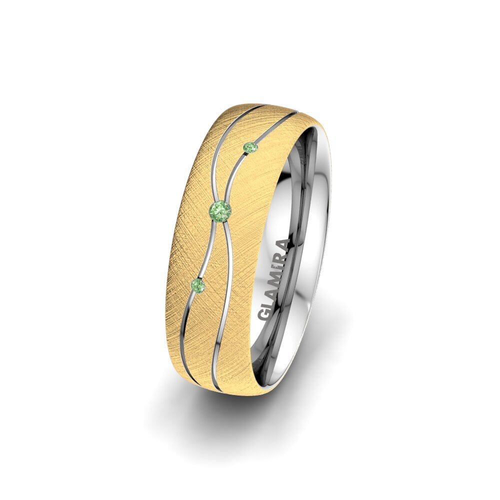 14ct Yellow / White Gold Green Diamond Women's Wedding Ring Universe Adore 6 mm