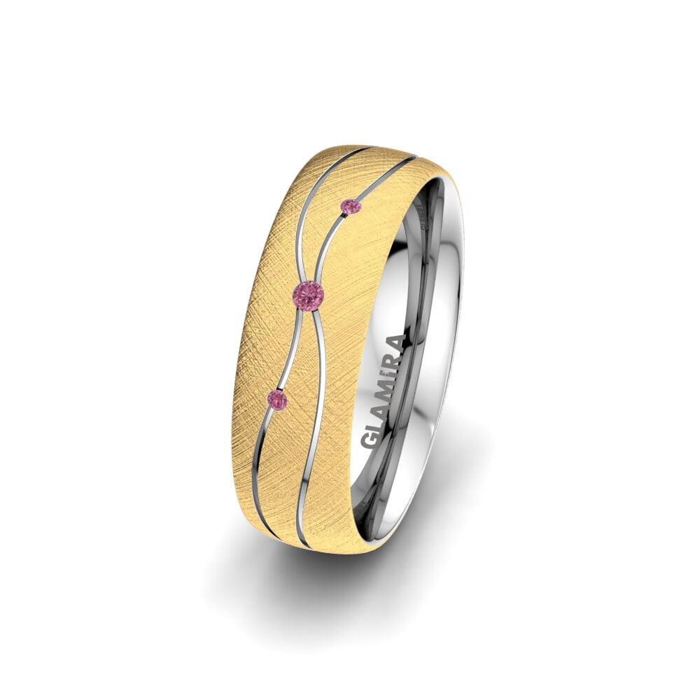 14k Oro Amarillo & Blanco Granate Rhodolite Anillo Boda Mujer Universe Adore 6 mm