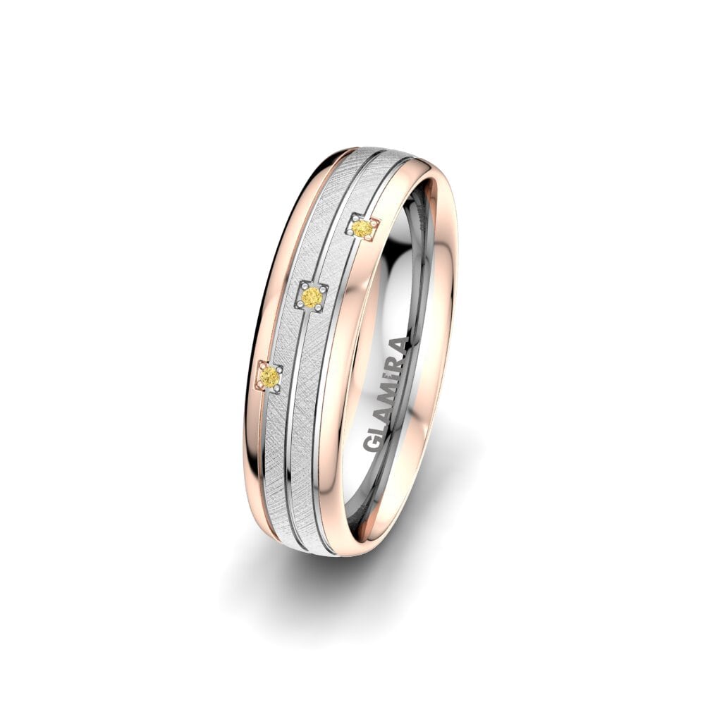 14ct White & Rose Gold Yellow Diamond Women's Wedding Ring Universe Oceania 5 mm