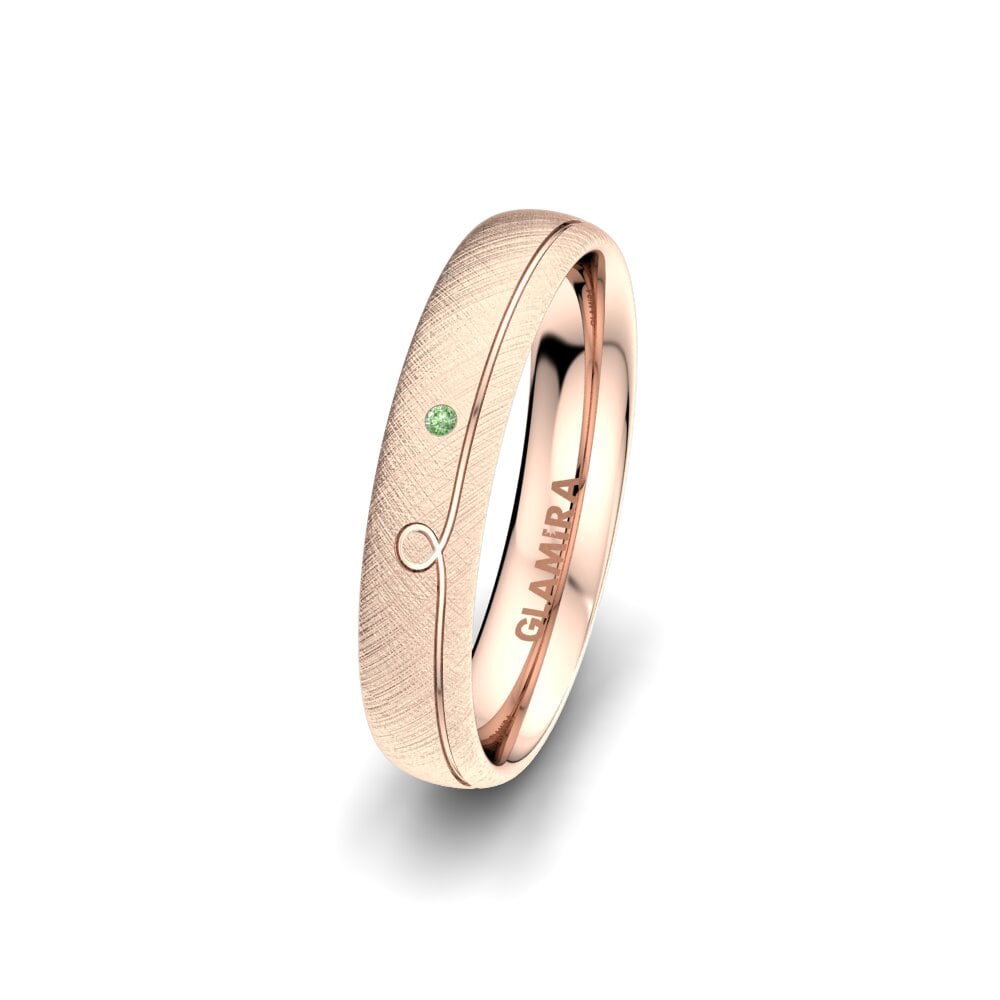 14ct Rose Gold Green Diamond Women's Wedding Ring White Crown 4 mm