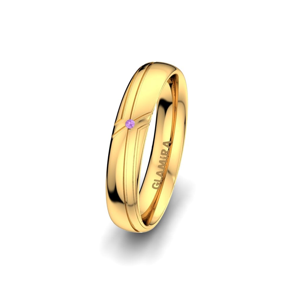 9ct Yellow Gold Amethyst Women's Wedding Ring White Clover 4 mm