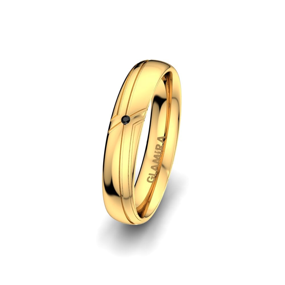 9ct Yellow Gold Black Diamond Women's Wedding Ring White Clover 4 mm