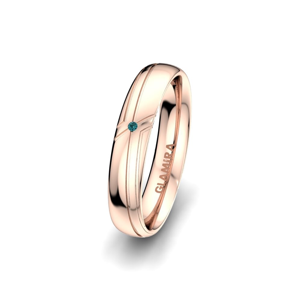 14ct Rose Gold Blue Diamond Women's Wedding Ring White Clover 4 mm