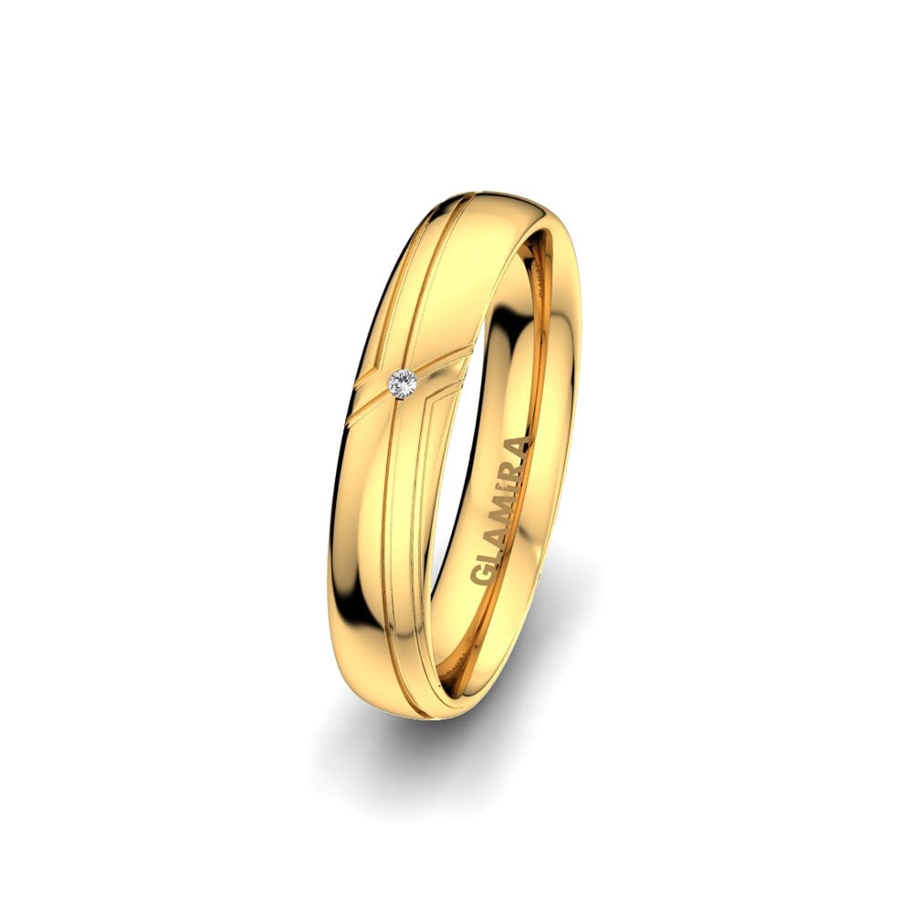 9ct Yellow Gold White sapphire Women's Wedding Ring White Clover 4 mm