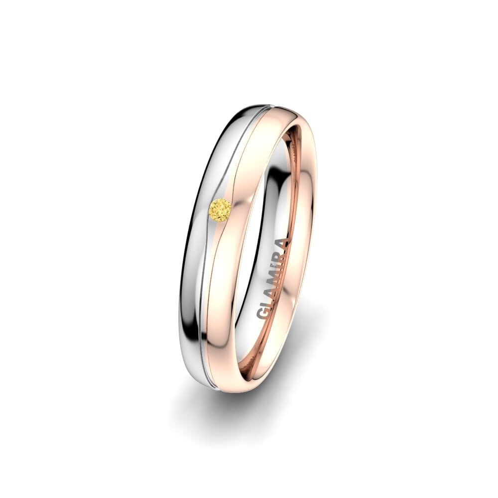 14ct White & Rose Gold Yellow Diamond Women's Wedding Ring Pure Touch 4 mm