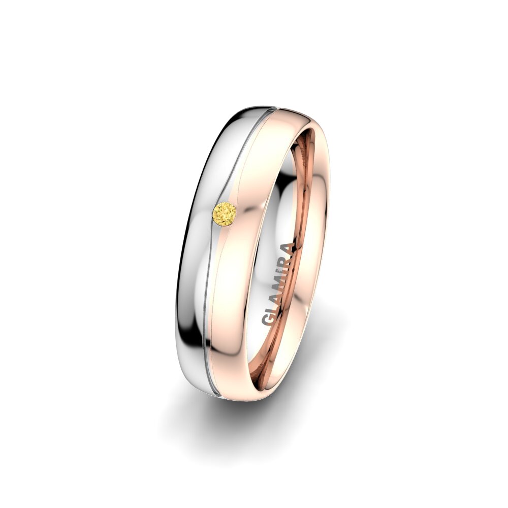 14ct White & Rose Gold Yellow Diamond Women's Wedding Ring Pure Touch 5 mm