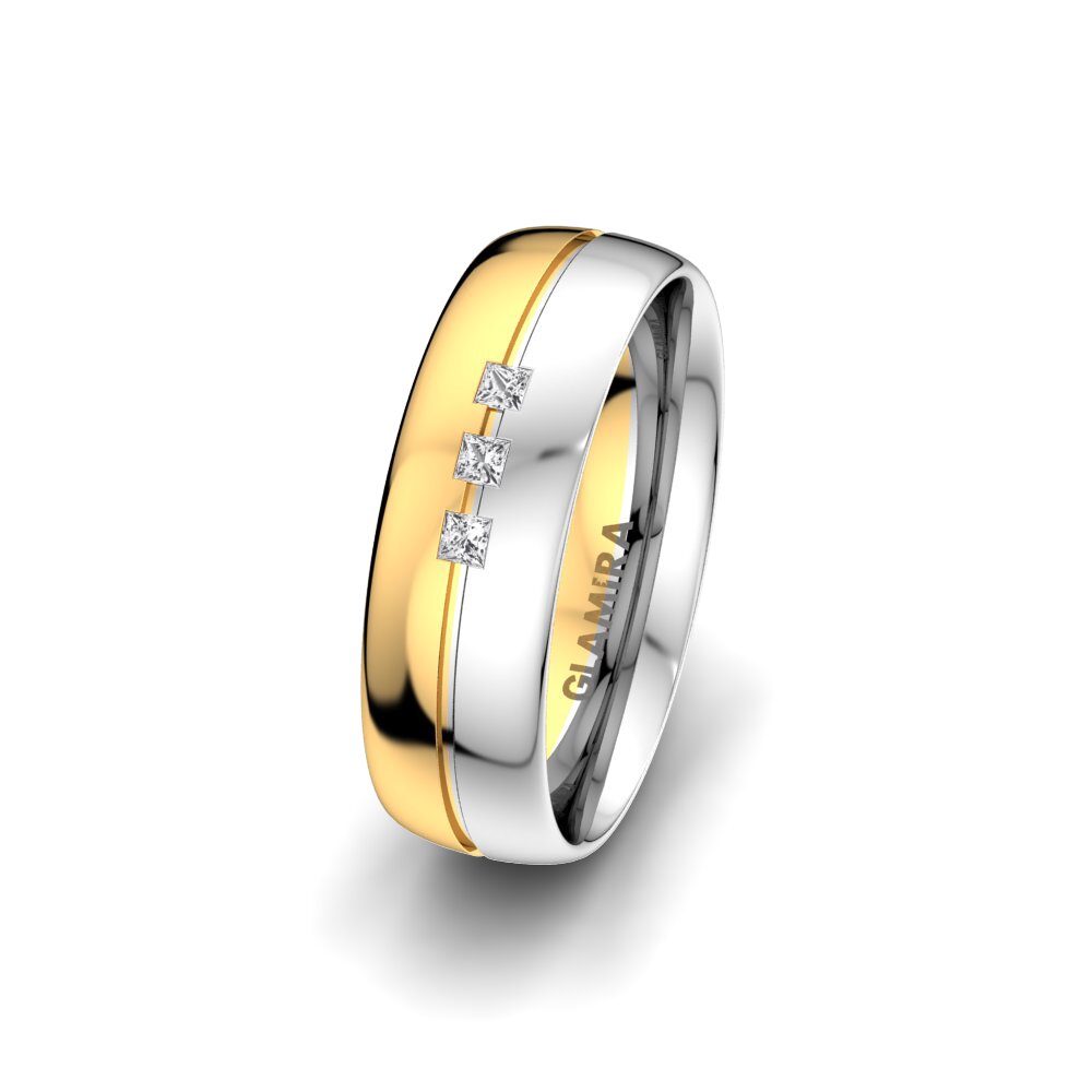 Or Blanc & Jaune 585 Saphir Blanc Alliance pour femme Great Blow 6 mm