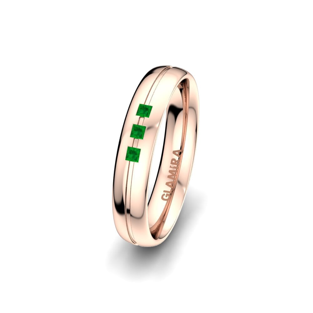 14ct Rose Gold Emerald Women's Wedding Ring Great Blow 4 mm