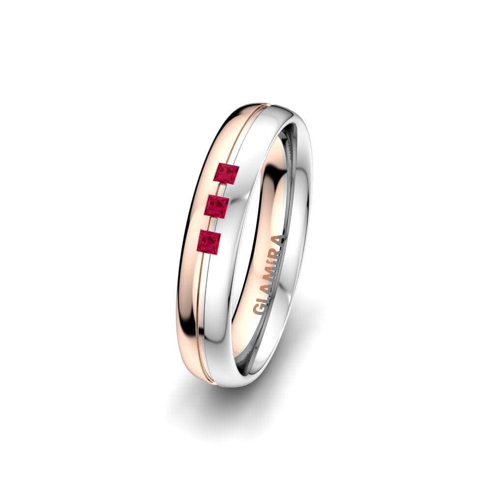 9K White & Rose Gold Ruby Women's Ring Great Blow 4 mm