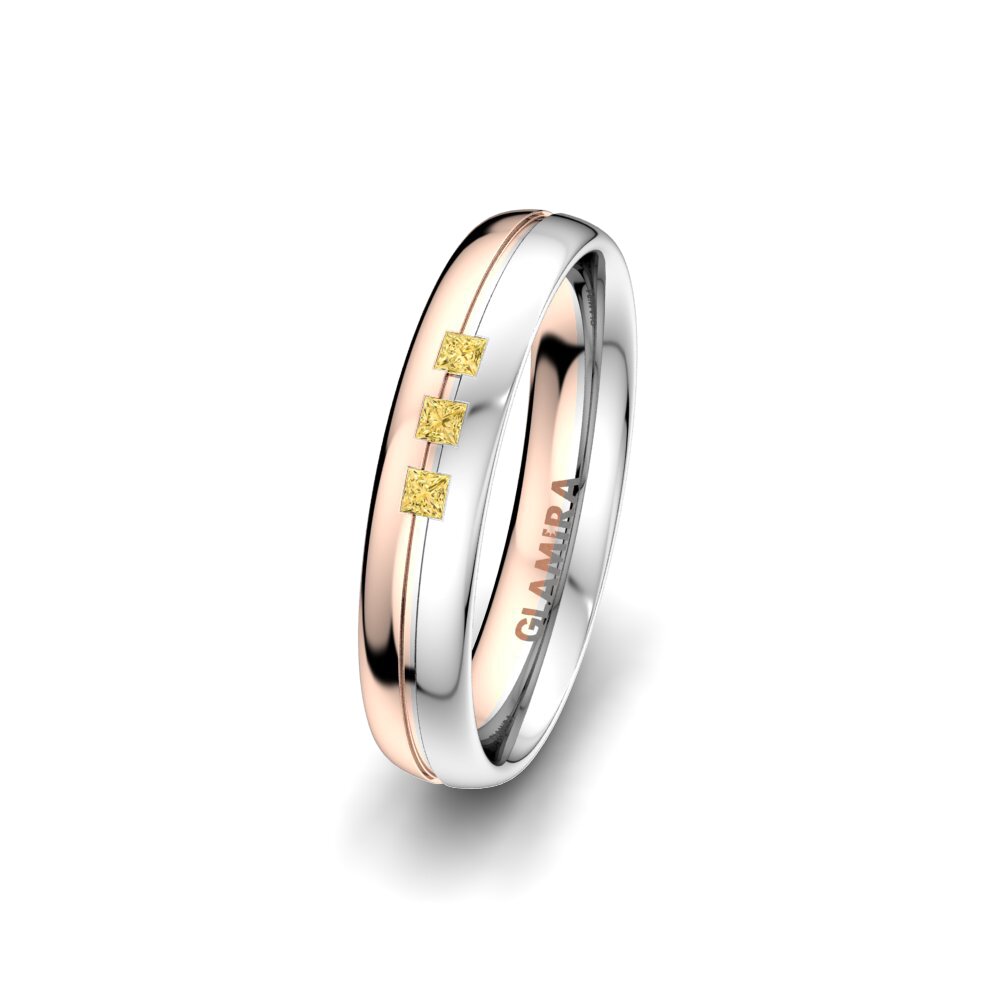 14ct White & Rose Gold Yellow Diamond Women's Wedding Ring Great Blow 4 mm