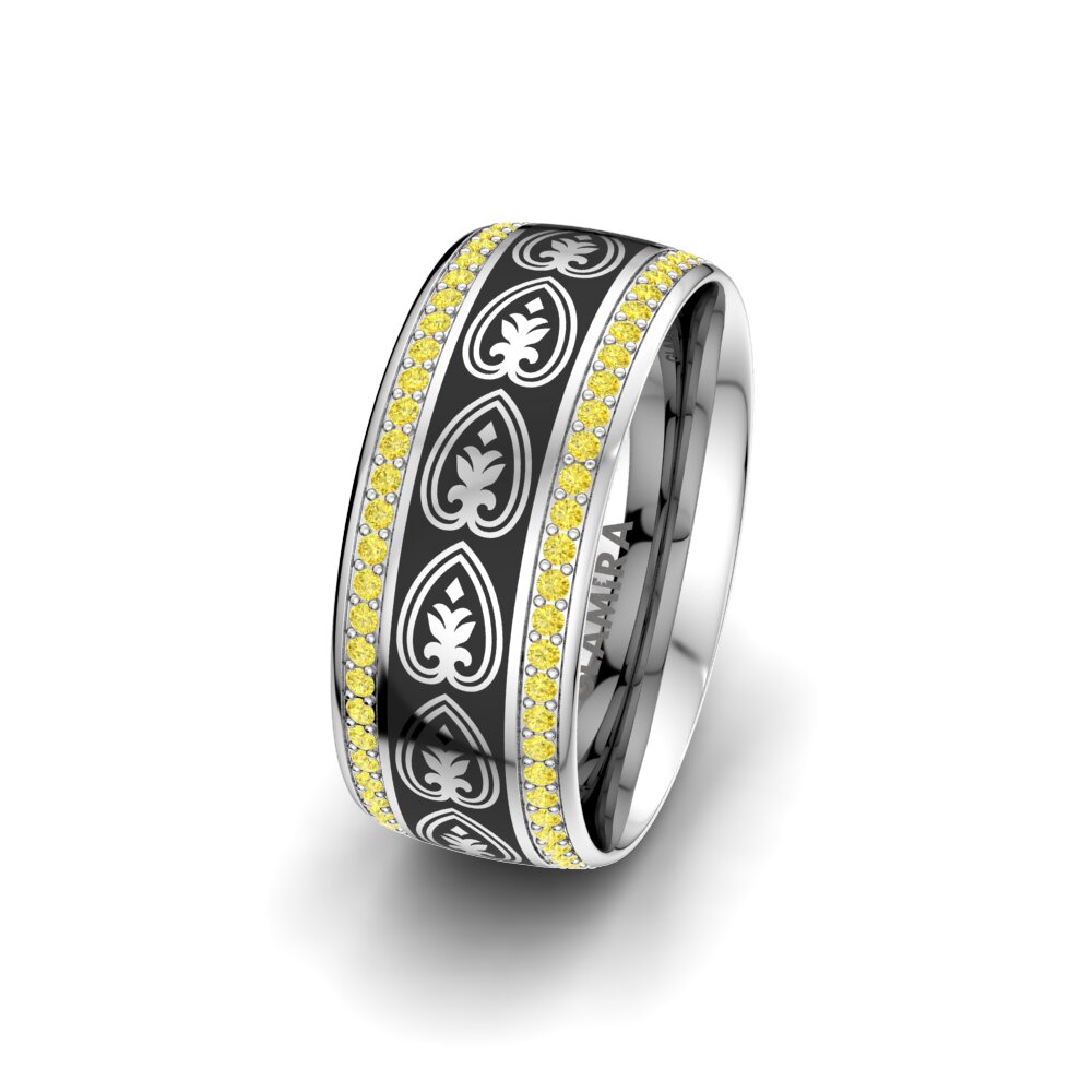 Yellow Sapphire Women's Wedding Ring White Mirror 8 mm