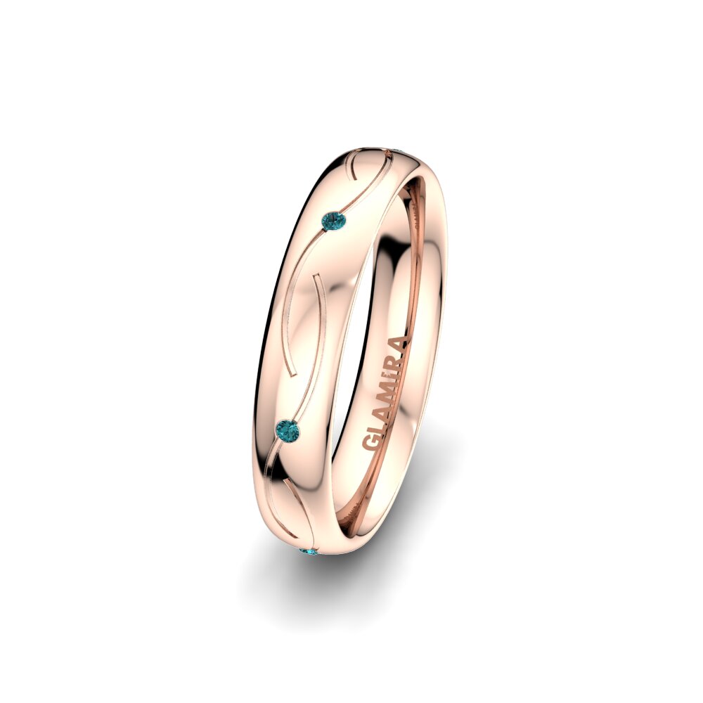 14ct Rose Gold Blue Diamond Women's Wedding Ring Wavy Beauty 4 mm