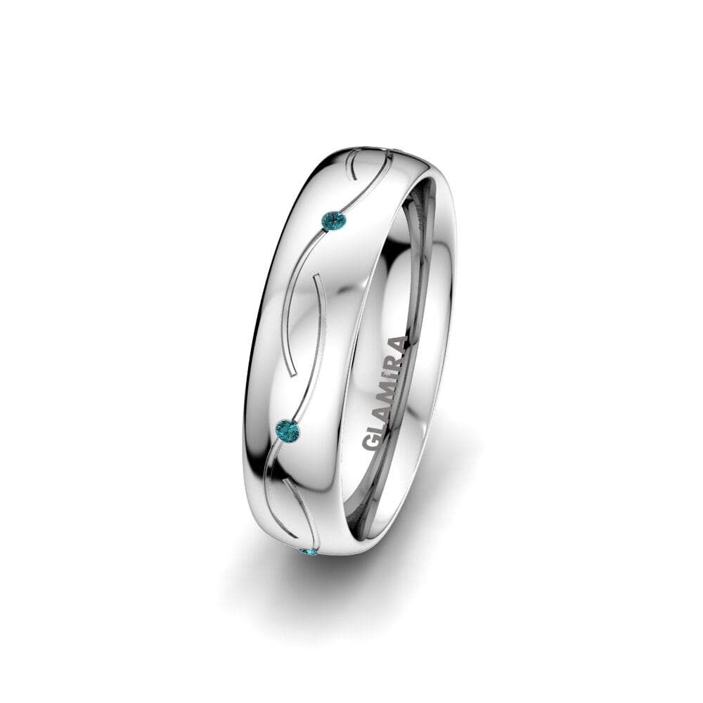 Or Blanc 375 Diamant Bleu Alliance pour femme Wavy Beauty 5 mm