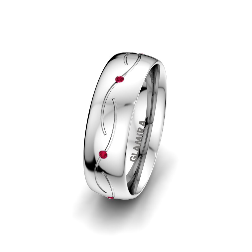 18ct White Gold Ruby Women's Wedding Ring Wavy Beauty 6 mm