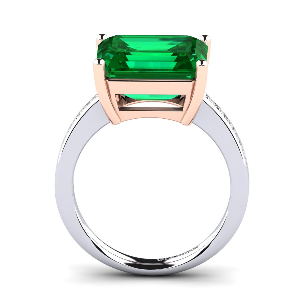 18ct White & Rose Gold Emerald (Lab Created) Ring Gwenora