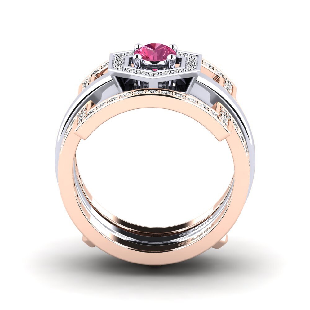 Turmalina rosa Anillo Gyfigen SET