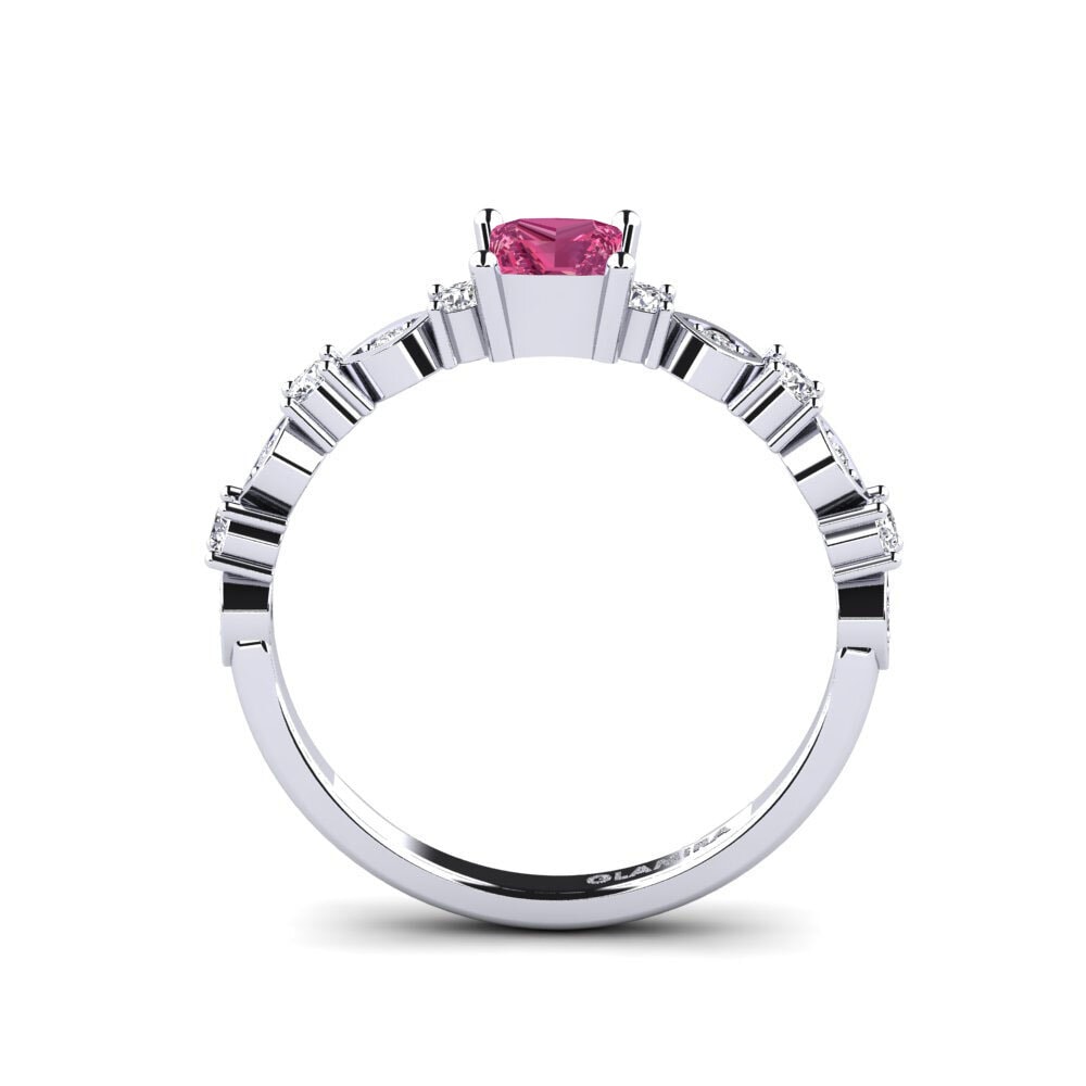 White Silver Pink Tourmaline Engagement Ring Gynin