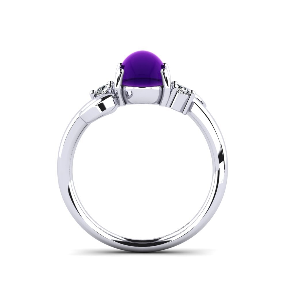 Platino 950 Amatista Cabujón Anillo Halyna