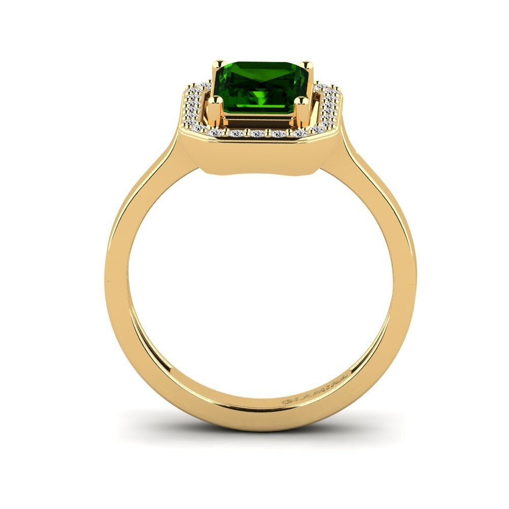 14k Oro Amarillo Turmalina verde Anillo de compromiso Harebrained