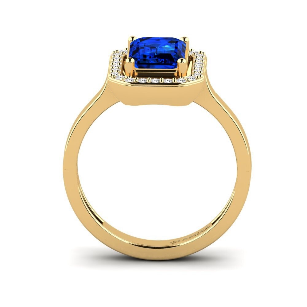 14k Oro Amarillo Safiro (Creado en Laboratorio) Anillo de compromiso Harebrained