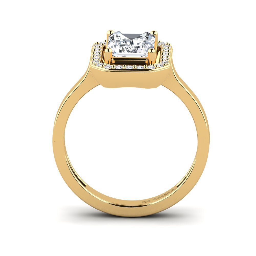 14ct Yellow Gold Emerald Cut White Zircon Engagement Ring Harebrained