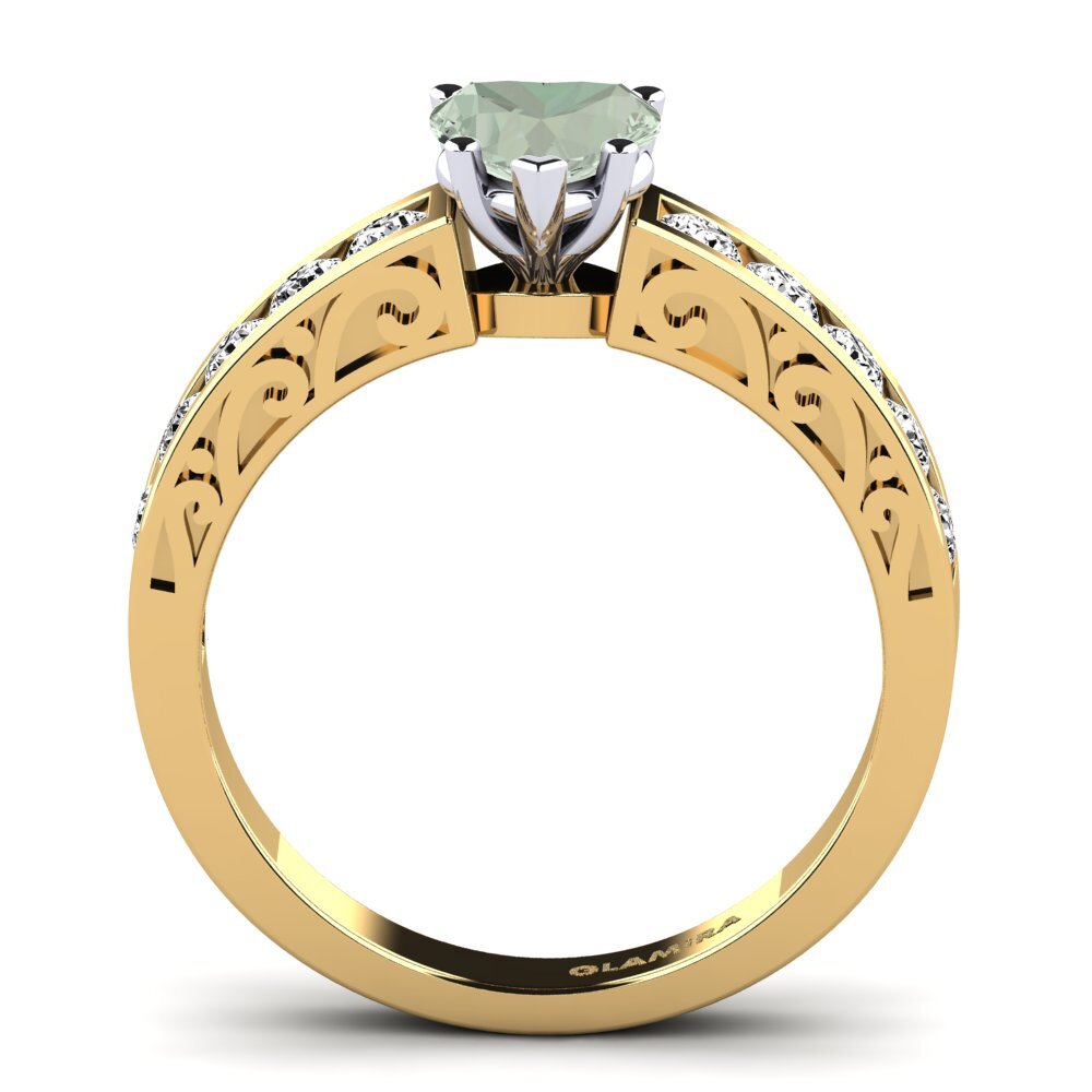 14k Oro Amarillo & Blanco Amatista verde Anillo de compromiso Helena
