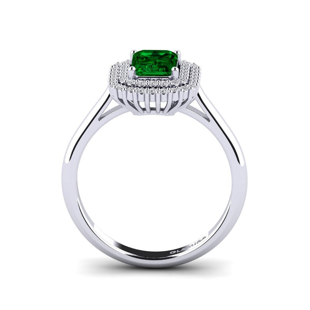 Green Zirconia Engagement Ring Hobnailed