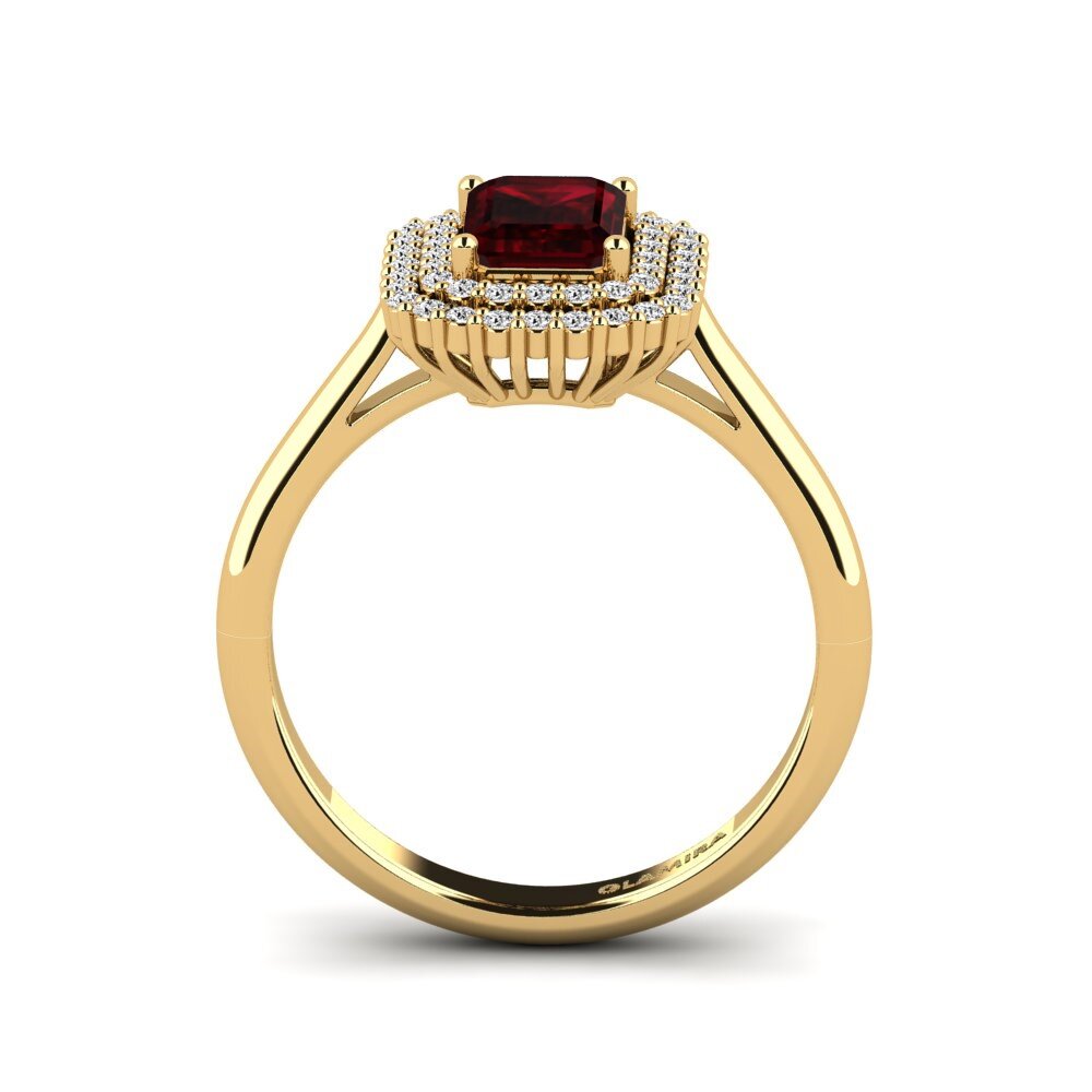14k Oro Amarillo Granate Anillo de compromiso Hobnailed
