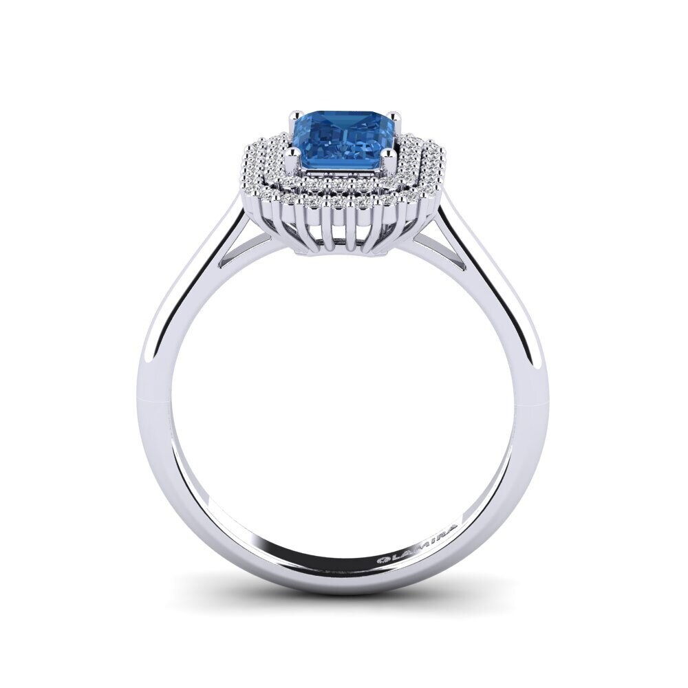 Dark Blue Zirconia Engagement Ring Hobnailed