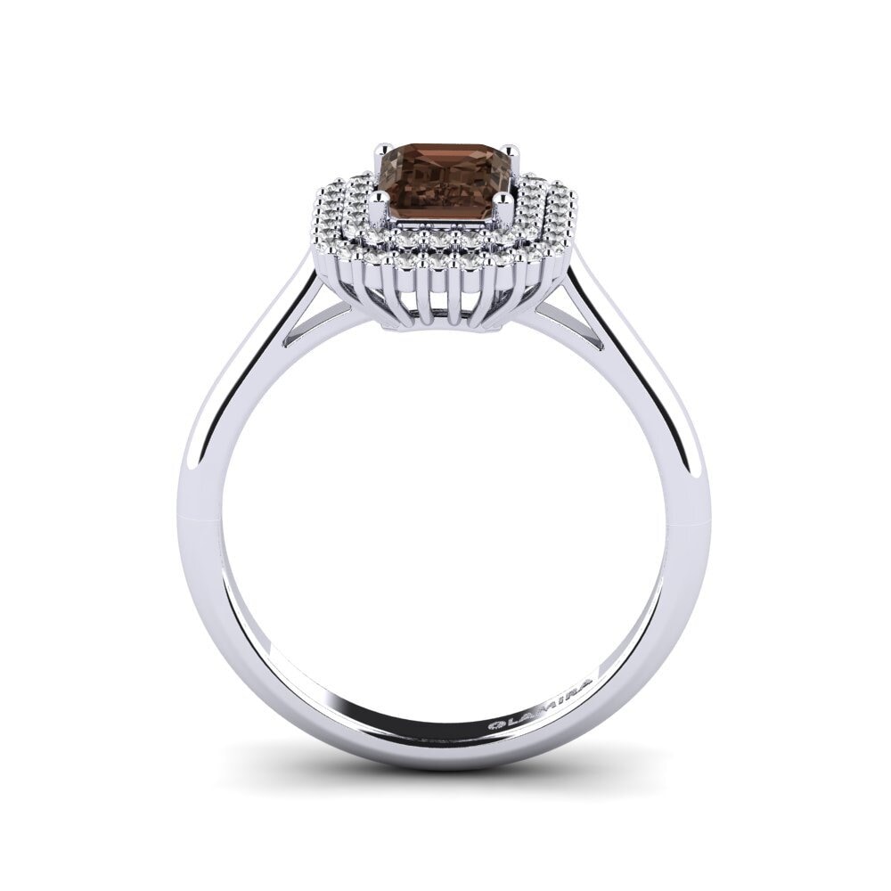 Smoky Quartz Engagement Ring Hobnailed