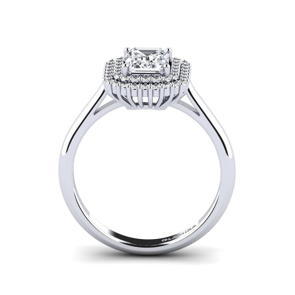 White Zircon Engagement Ring Hobnailed