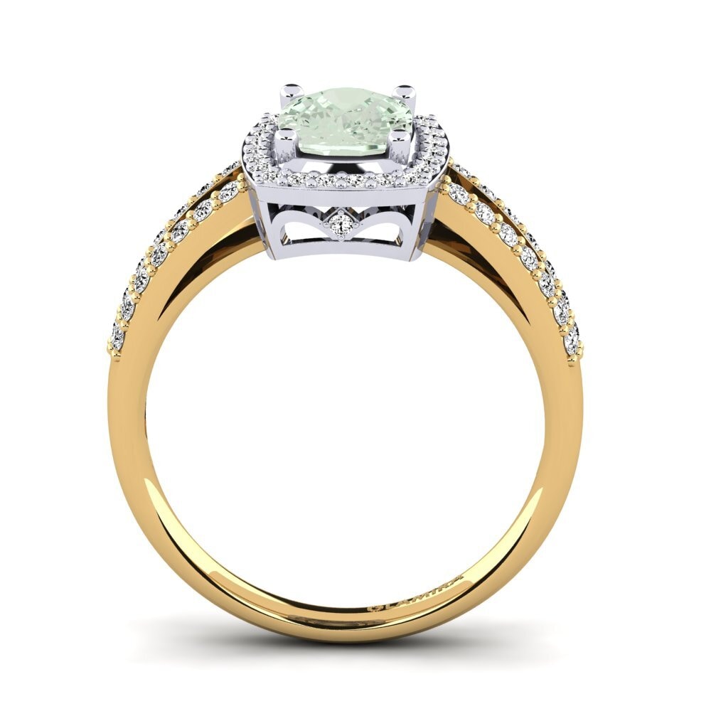 14k Oro Amarillo & Blanco Amatista verde Anillo de compromiso Holly