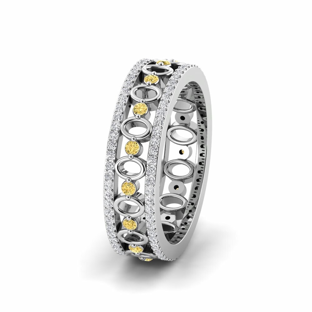 Yellow Diamond 9k White Gold Women's Wedding Ring Hot Glow