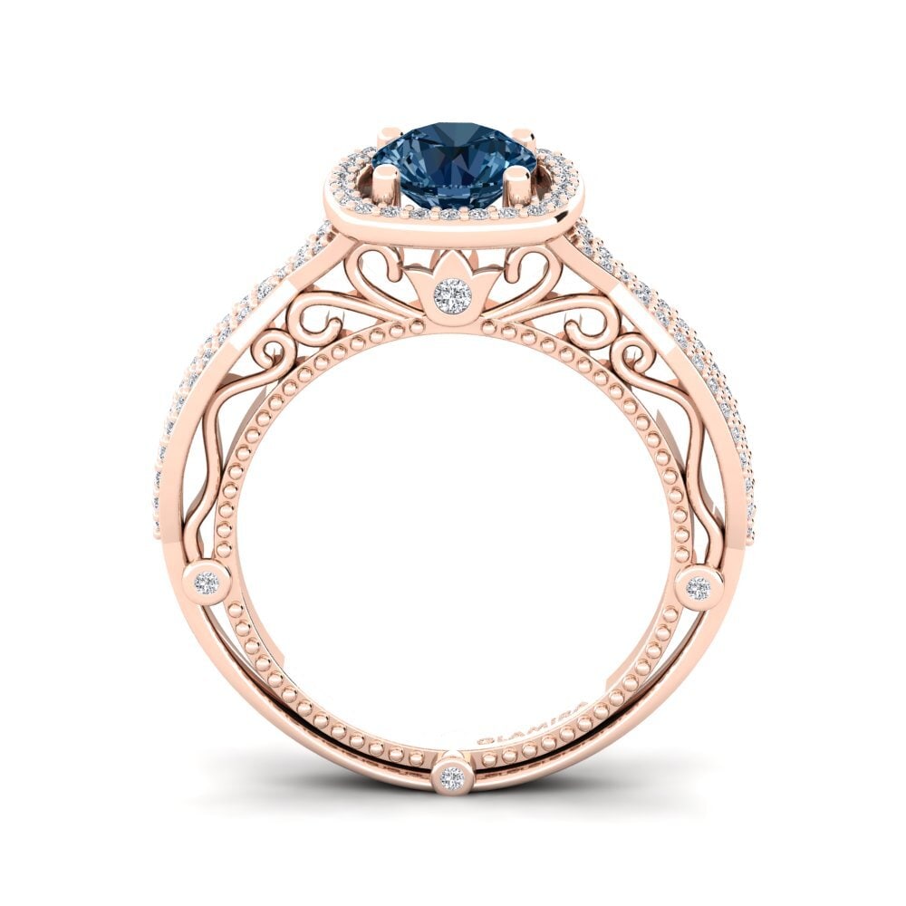 14k Oro Rosa Diamante Azul Anillo de compromiso Imberre