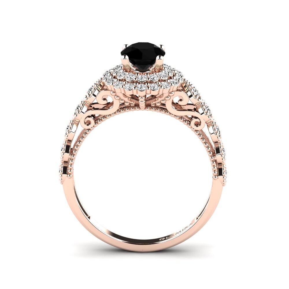 14ct Rose Gold Black Onyx Engagement Ring Intrauterine