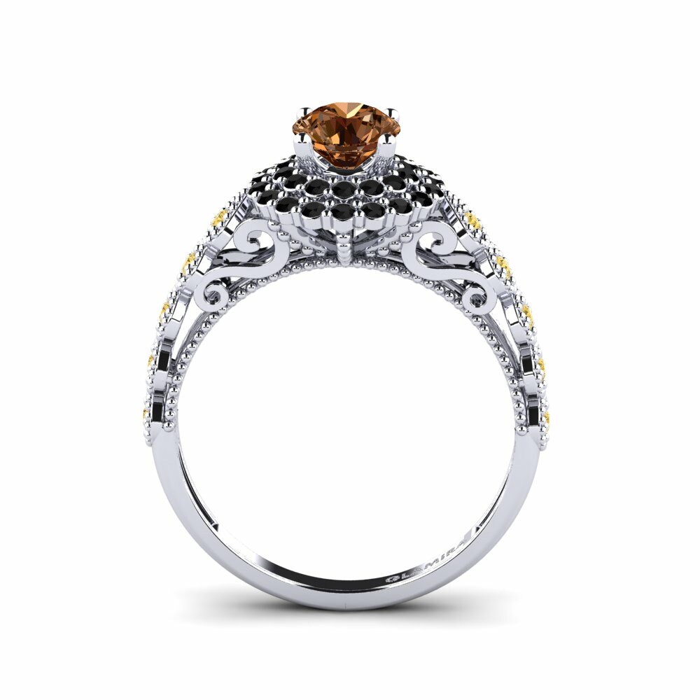 Round 0.65 Carat Vintage Brown Diamond 14k White Gold Engagement Ring Intrauterine