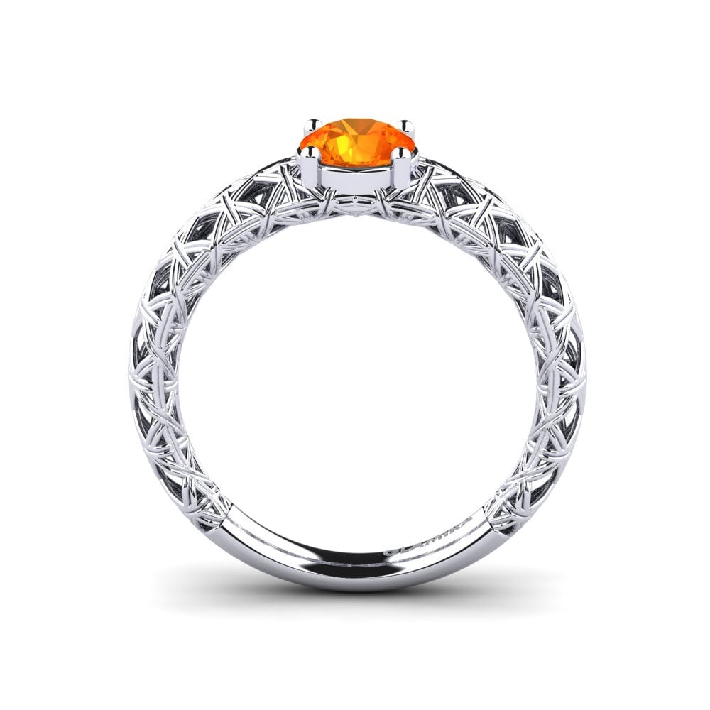 White Silver Orange Sapphire Engagement Ring Itzayana