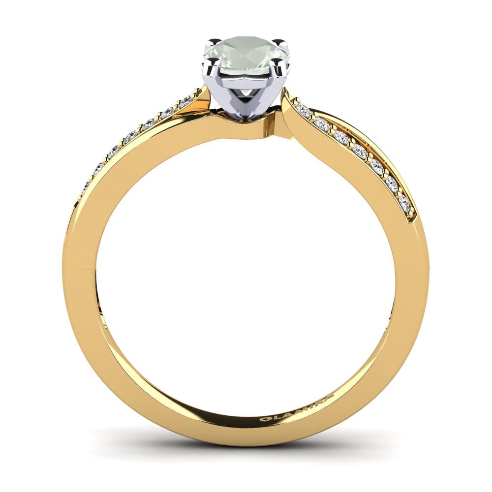 14k Oro Amarillo & Blanco Amatista verde Anillo de compromiso Jade 0.5crt