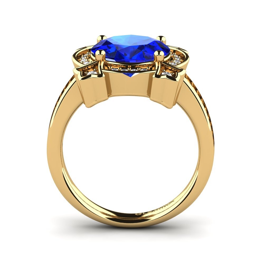 14k Oro Amarillo Safiro (Creado en Laboratorio) Anillo de compromiso Jenavecia